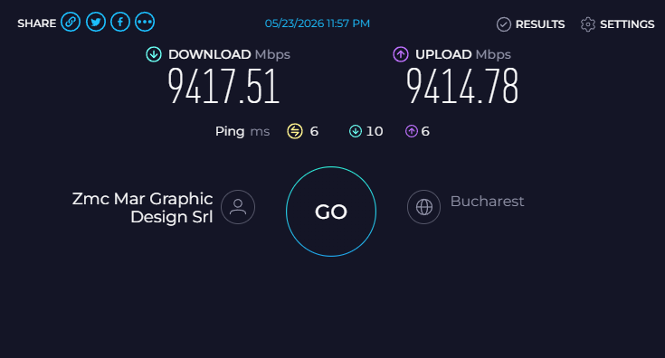 Speedtest Royal Server datacenter Tulcea cu porturi 10Gbps